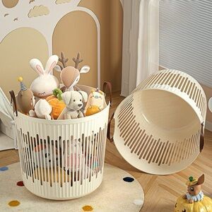 Scandinavian 2 Piece Set Kids Clean Up Totes Modern Gray Brown Leather Handles